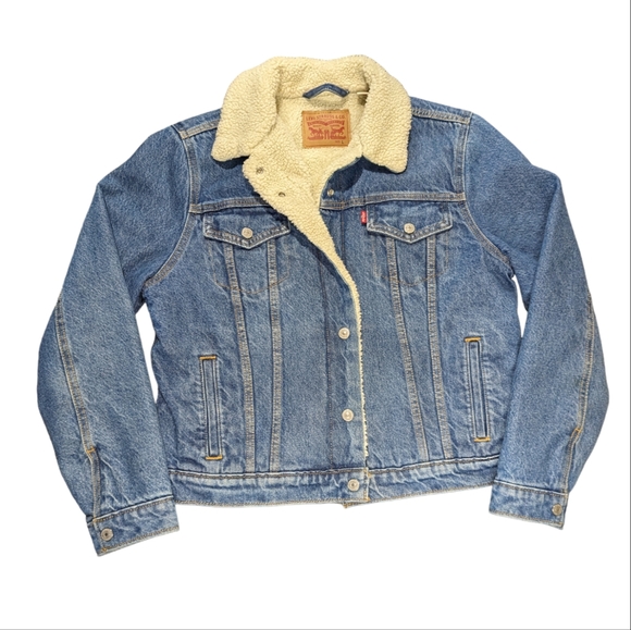 Levi's Sherpa Lined Denim Trucker Jacket - Women's Size Large - Picture 3 of 10